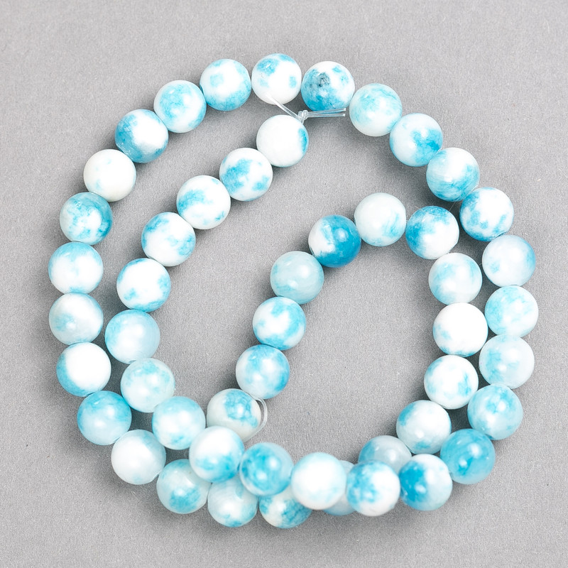 Sale! White-blue beads "Agate" (imitation acrylic) on beading thread, smooth bead, diameter 8mm±, length 40cm+