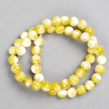 Sale! Jadeite beads yellow-lemon-white (imitation acrylic) on beading thread, smooth round beads, diameter 8 mm ±, length 40 cm +