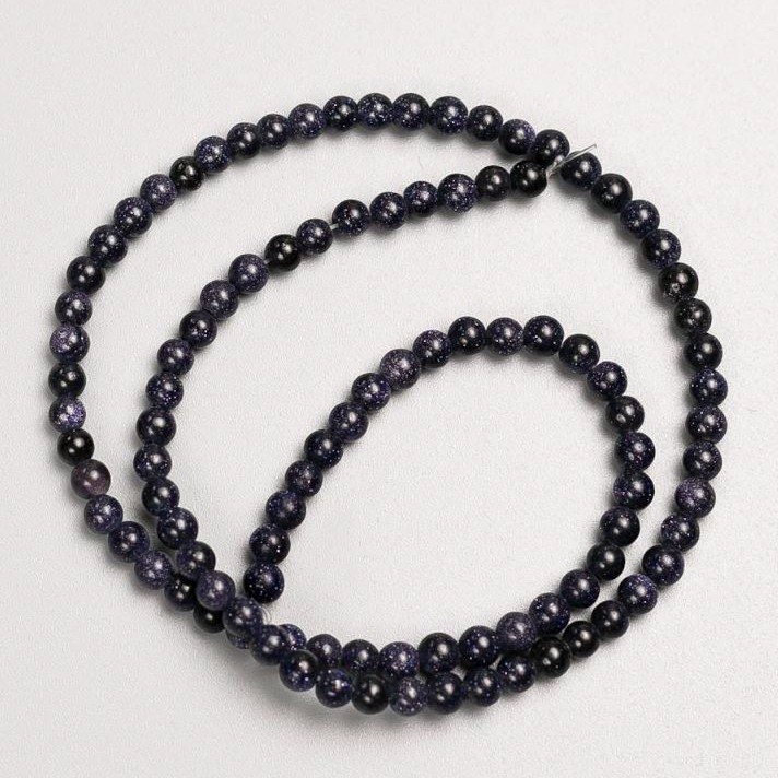 Aventurine Beads on Thread Blue Sand Night of Cairo, smooth bead, 4mm diameter, 37cm length +
