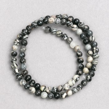 Gray Picasso Jasper beads (imitation acrylic) on thread, smooth round beads, 4 mm diameter, length approx. 38 cm