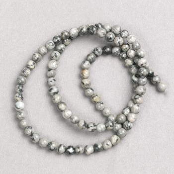 Gray Ocean Jasper Beads (Acrylic Imitation) on Thread, Smooth Bead, 4mm Diameter, 38 cm Length+