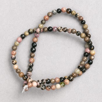Rhodonite beads on thread, smooth round beads, 4 mm diameter ±, length 38 cm ±