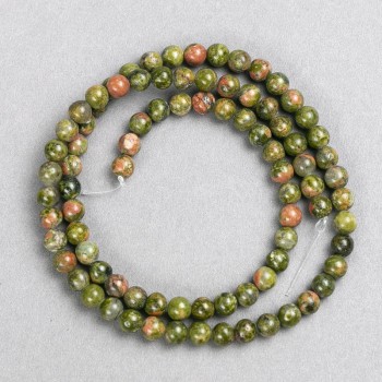 Beads of Jasper, Unakite, and Heliotrope on thread, smooth 4 mm beads, length 38 cm+