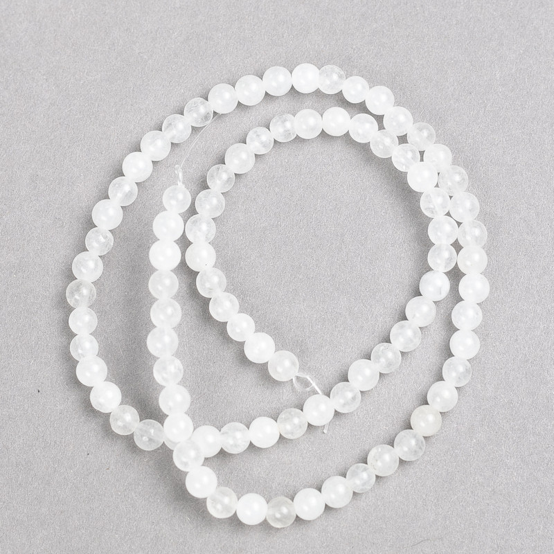 White Quartz Beads (imitation acrylic) on beading thread, smooth round beads, 4 mm diameter ±, 38 cm length ±