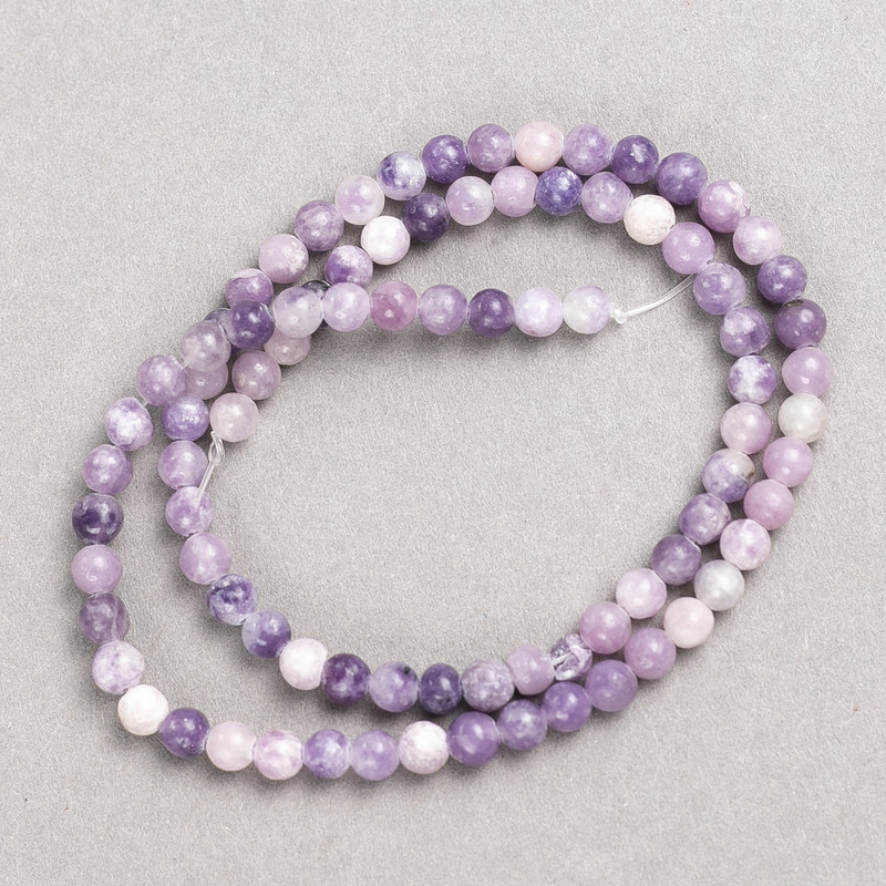 Lepidolite beads (imitation acrylic) on thread, smooth spheres, diameter 4-5 mm, length 38 cm