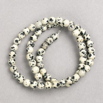 Dalmatian Jasper Beads on Thread, Smooth Round Beads, 6mm Diameter, 38cm Length