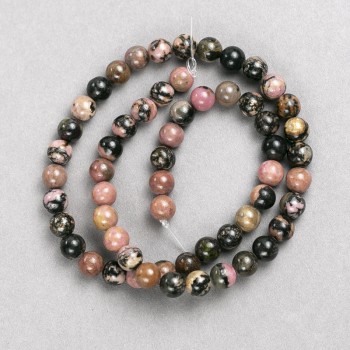 Rhodonite Beads on Thread, Smooth Round Beads, 7 mm Diameter, 38 cm Length