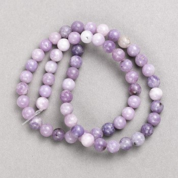 Lepidolite Beads (Imitation Acrylic) on Beading Thread, Smooth Round Beads, Diameter 6.5 mm, Length Approximately 38 cm