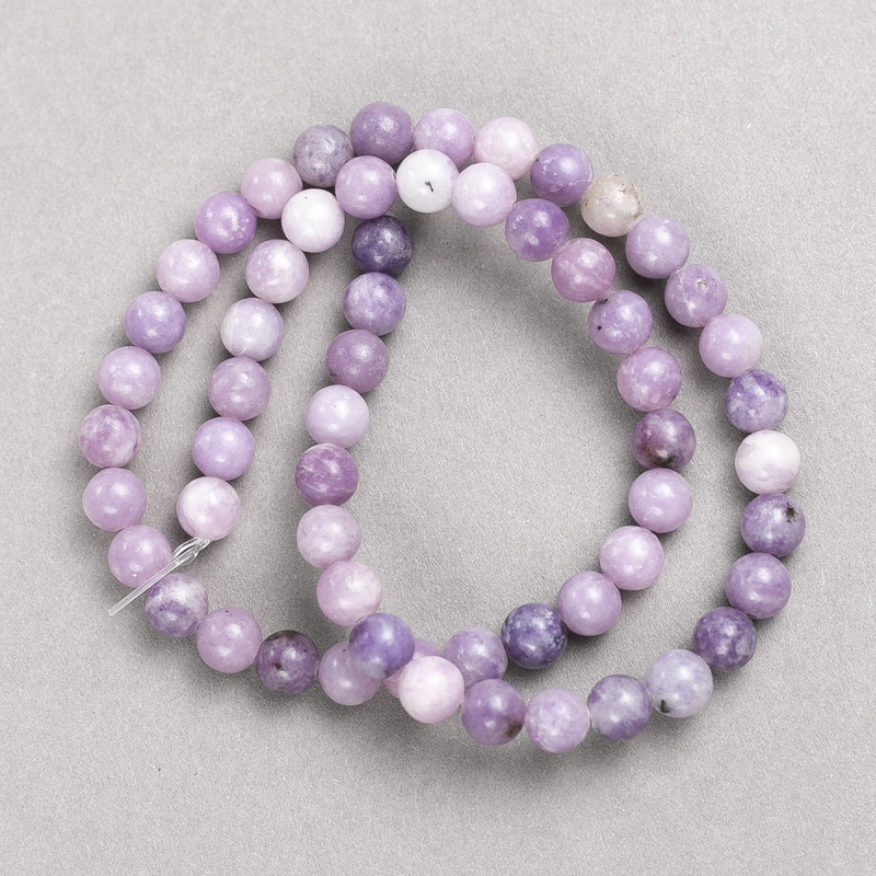 Lepidolite Beads (Imitation Acrylic) on Beading Thread, Smooth Round Beads, Diameter 6.5 mm, Length Approximately 38 cm