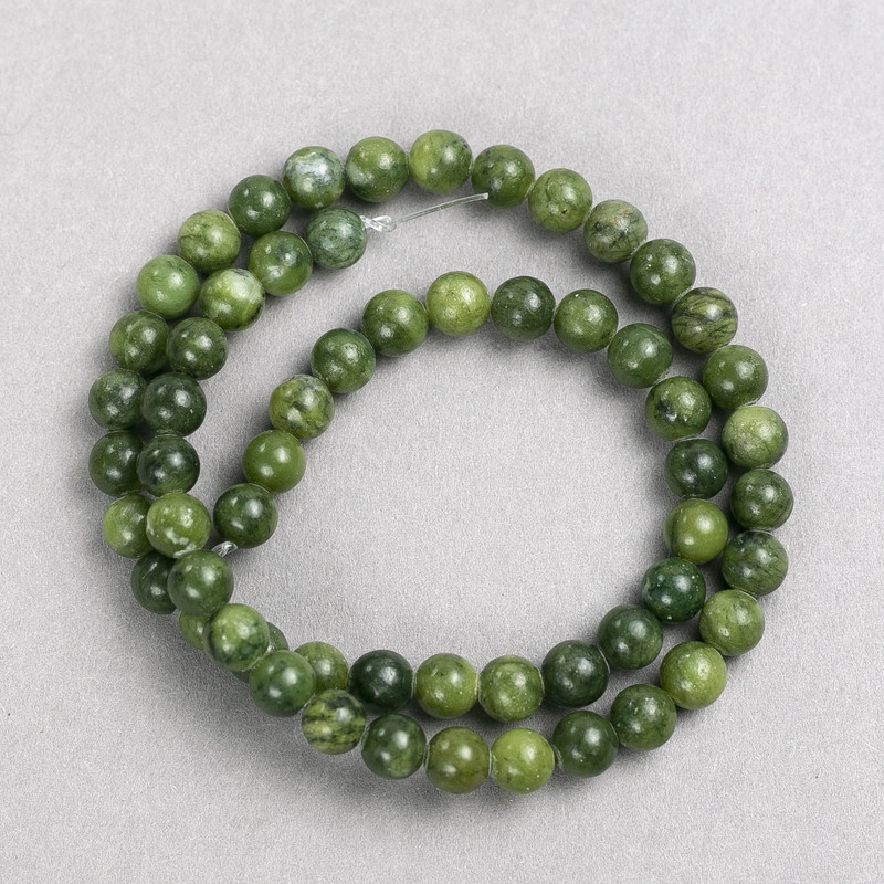 Jadeite Beads (Acrylic Imitation) on Beading Thread, Smooth Round Beads, Diameter 6.5 mm, Length 38 cm