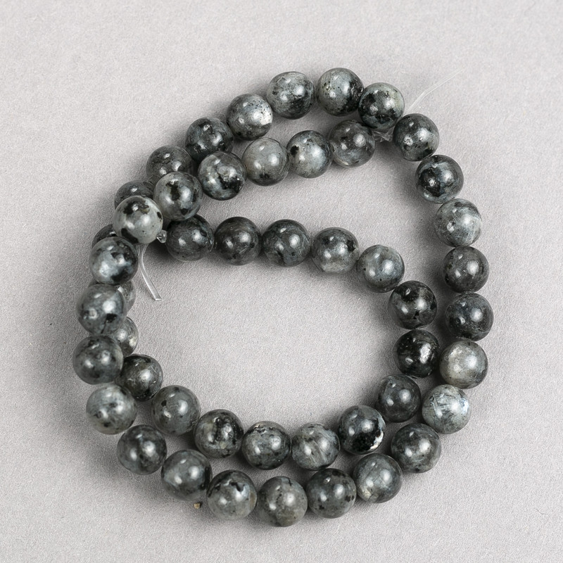 Larvikite beads, natural stone, smooth round beads, 8 mm diameter ±, 38 cm length ± on monofilament