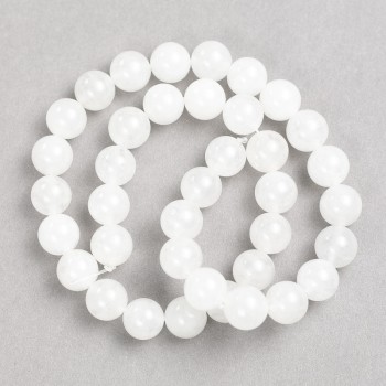 White Quartz Beads (Imitation Acrylic) on Beading Thread, Smooth Round Beads, 10 mm Diameter, 38 cm Length