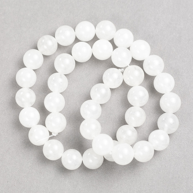 White Quartz Beads (Imitation Acrylic) on Beading Thread, Smooth Round Beads, 10 mm Diameter, 38 cm Length