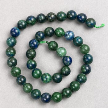 Azurite gemstone beads on thread, smooth spheres, 10 mm diameter, length 38 cm+