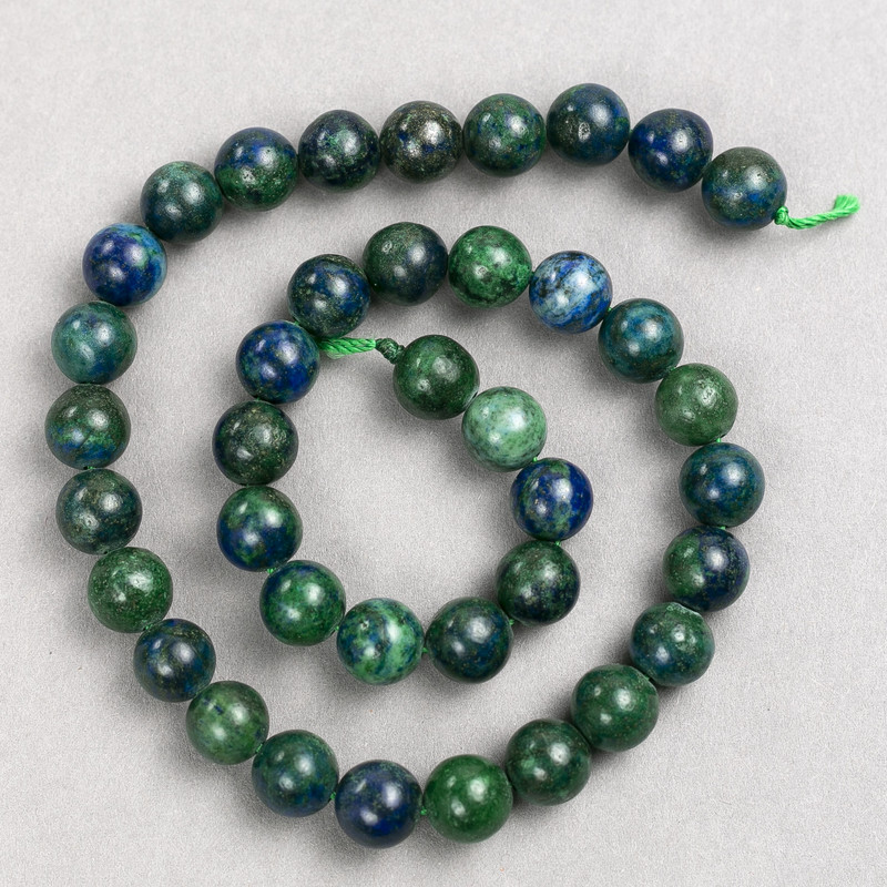 Azurite gemstone beads on thread, smooth spheres, 10 mm diameter, length 38 cm+