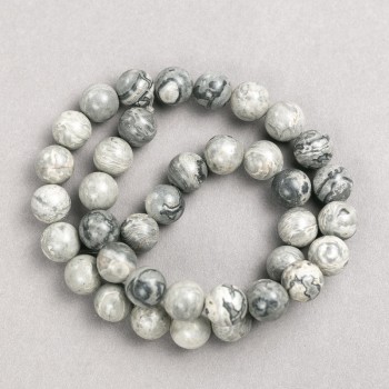 Gray Ocean Jasper Beads (acrylic imitation) on fishing line, smooth round beads, 10 mm diameter, 38 cm length+