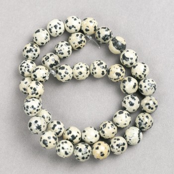 Dalmatian Jasper Beads on Thread, Smooth Round Beads, 10mm Diameter, 38cm Length
