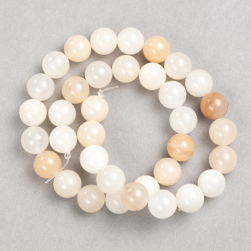Selenite Beads (Acrylic Imitation) on Thread, Smooth Round Beads, 10 mm +/- Diameter, 38 cm +/- Length