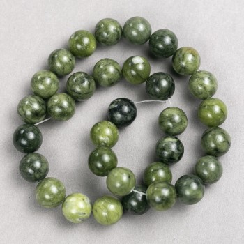 Beads 'Jadeite' (imitation acrylic) on beading thread, smooth round beads, diameter 12 mm, length 38 cm