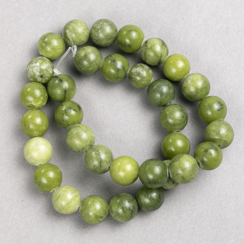 Jadeite Beads (Imitation Acrylic) on Beading Line, Smooth Beads, 12 mm diameter ±, 38 cm length ±