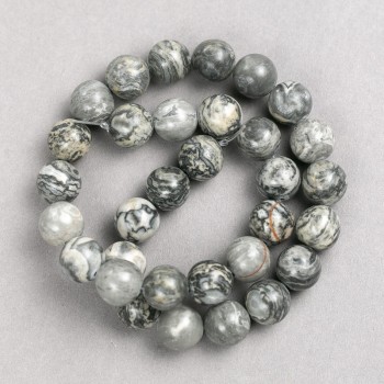 Gray Ocean Jasper Beads (Acrylic Imitation) on Thread, Smooth Round Beads, 12mm Diameter, 38cm Length+