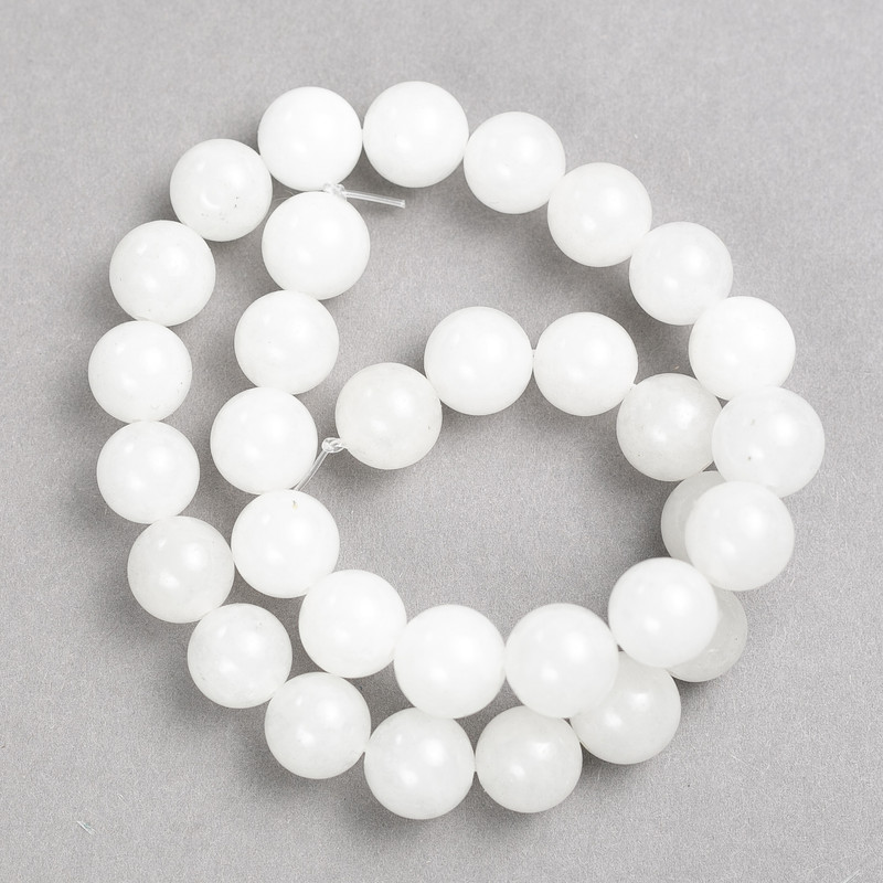 White Quartz Beads (imit. acrylic) on thread, smooth beads, diameter 12mm ±, length 38cm ±