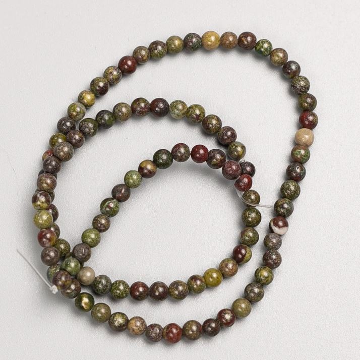 Beads on a fishing line natural stone Dragon Blood Jasper smooth bead, diameter 4.5 mm (±), thread length 40 cm (±)