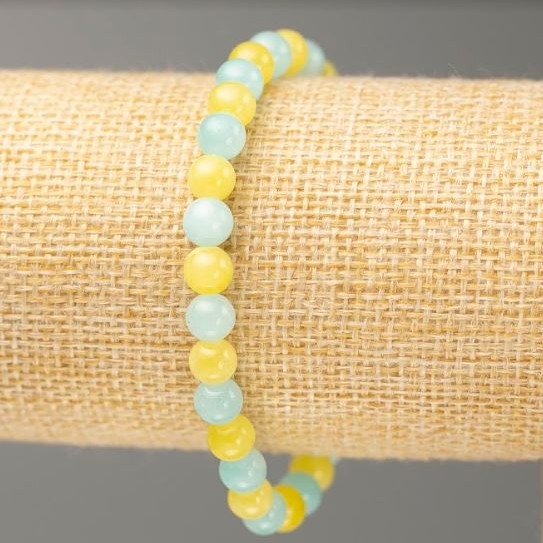Discount! Elastic bracelet with Aquamarine and Citrine (acrylic imitation), diameter 6.5 mm, length 18 cm
