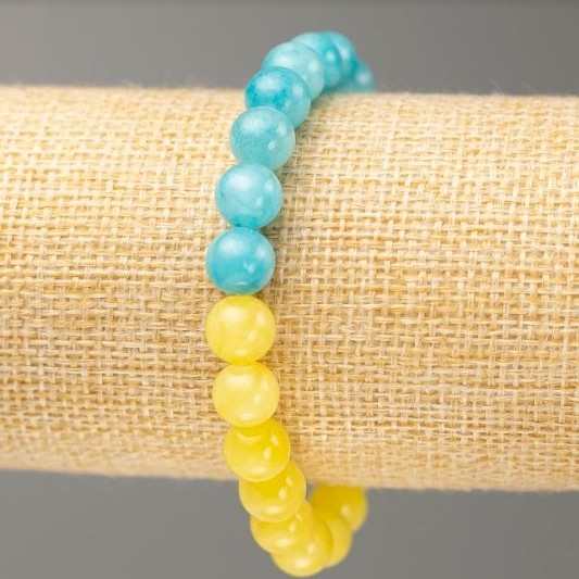 Sale! Elastic bracelet with Aquamarine and Citrine (acrylic imitation), diameter 8.5 mm, length 18 cm