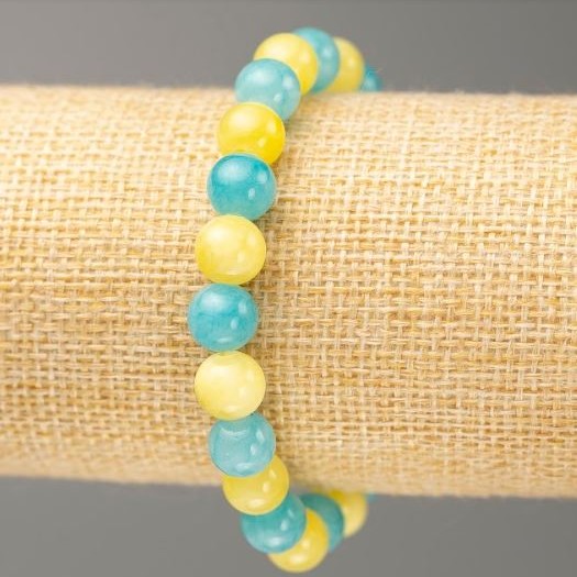 Sale! Elastic bracelet with Aquamarine and Citrine (imitation acrylic), diameter 8.5 mm, length 18 cm