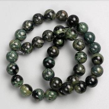 Beads on monofilament line Ocean Jasper smooth round beads, 10.5 mm diameter, 38 cm length