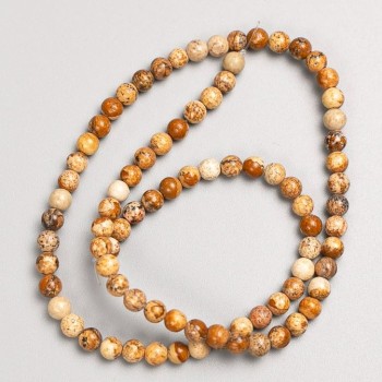 Beads on fishing line, landscape jasper, smooth round bead, diameter 4–5 mm, length 37 cm