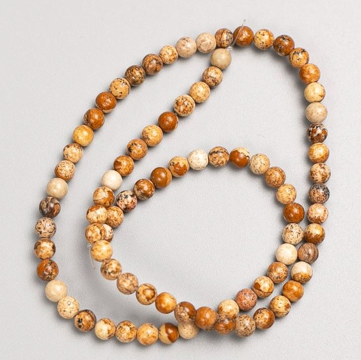 Beads on fishing line, landscape jasper, smooth round bead, diameter 4–5 mm, length 37 cm