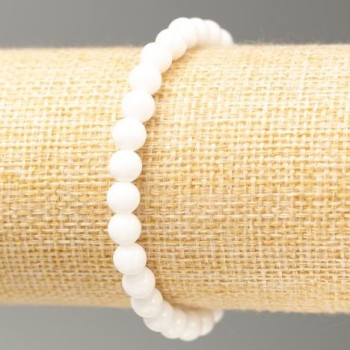 White Agate Bracelet (pressed) smooth beads, 6 mm diameter, length 18 cm +/- (stretch)