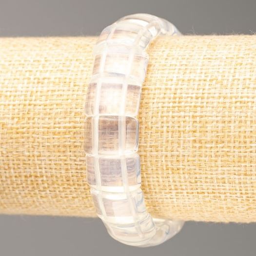 Elastic bracelet with Moonstone (synthetic) and Rock Crystal, rectangular links, diameter 15×10.5 mm, length 18.5 cm ±