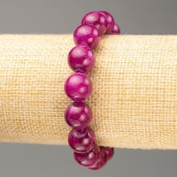 Discount! Elastic bracelet with tinted quartz (imitation acrylic) raspberry, smooth beads, 12.5 mm diameter, 18 cm length