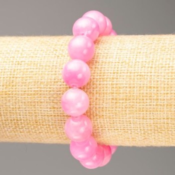 Discount! Elastic bracelet on elastic cord Strawberry Quartz Imitation, smooth bead, diameter 12.5 mm, length 18 cm