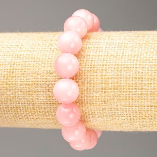 Sale! Elastic Bracelet in Pink Quartz (Imitation Acrylic) Smooth Bead, Diameter 12.5 mm, Length 18 cm