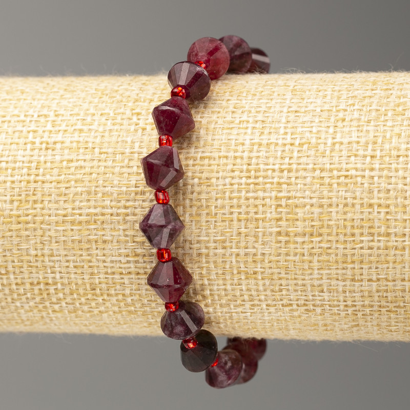 Elastic bracelet with tourmaline stone, faceted bicones, 8x8 mm diameter, 18 cm length ±