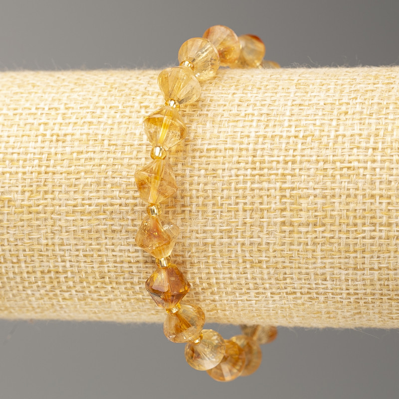 Elastic Citrine Bead Bracelet, Faceted Bicones, Diameter 8x8 mm, Length 18 cm