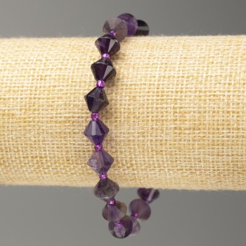 Elastic bracelet with faceted amethyst, bicone beads, diameter 8x8 mm, length 18 cm