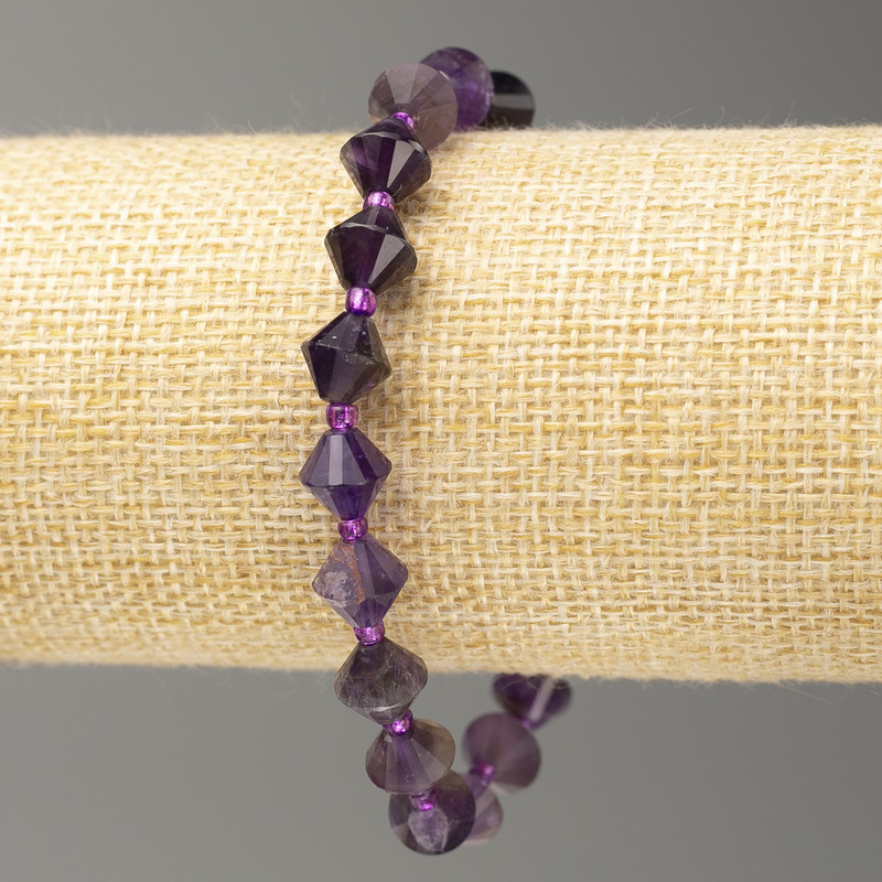 Elastic bracelet with faceted amethyst, bicone beads, diameter 8x8 mm, length 18 cm