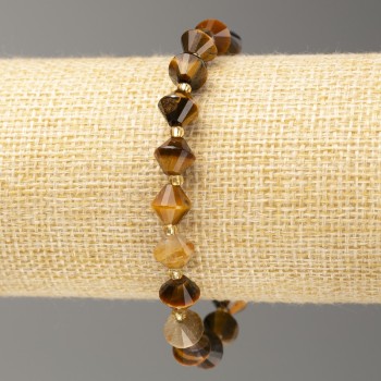 Elastic bracelet with tiger's eye stone, faceted bicones, 8x8 mm diameter, length 18 cm +/-