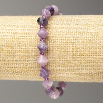 Elastic bracelet with a faceted amethyst stone, bi-cone facets, 8×8 mm diameter, length 18 cm +/-