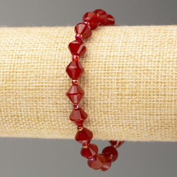 Elastic bracelet with carnelian stone, faceted bicones, 8x8 mm diameter, length 18 cm +/-