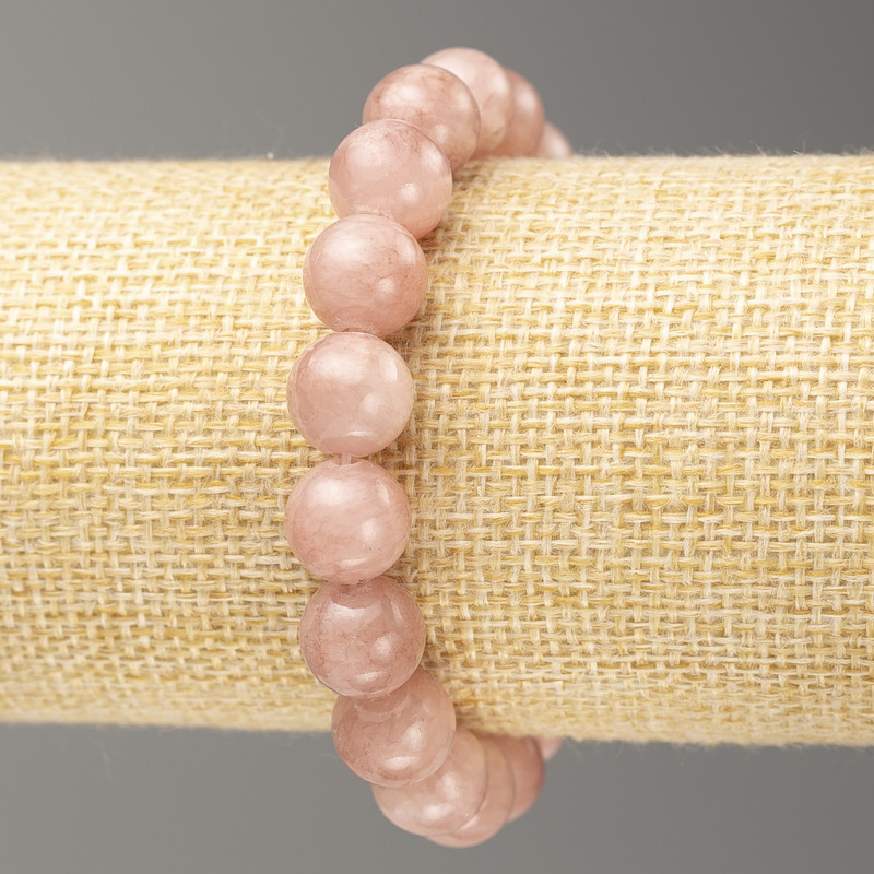 Discount! Elastic bracelet with Strawberry Quartz (imitation acrylic) smooth bead, diameter 10mm ±, length 18cm+