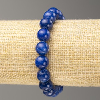 Discount! Elastic bracelet with lapis lazuli imitation acrylic smooth beads, 10mm diameter, 18cm length