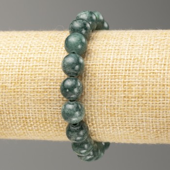 Discount! Elastic Moss Agate Bracelet (imitation acrylic) smooth beads, diameter 10 mm +-, length 18 cm+