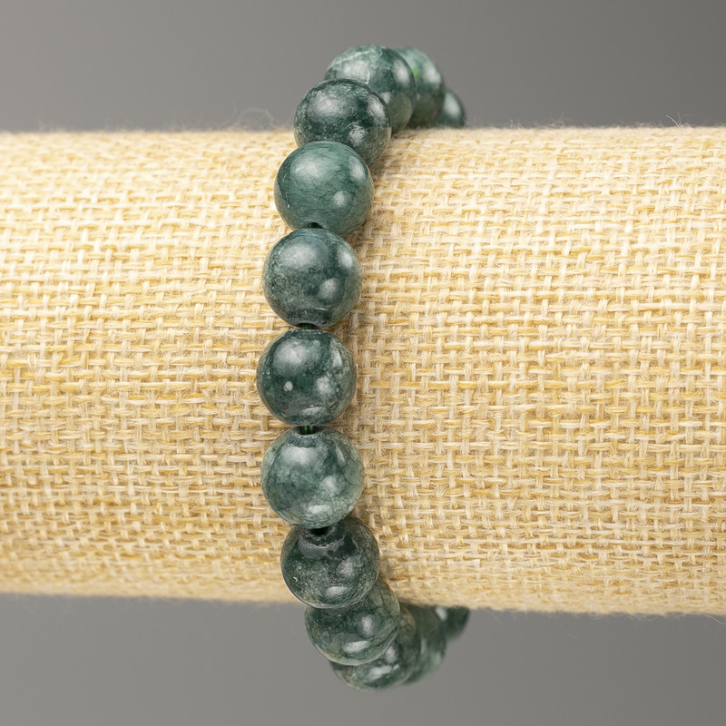 Discount! Elastic Moss Agate Bracelet (imitation acrylic) smooth beads, diameter 10 mm +-, length 18 cm+