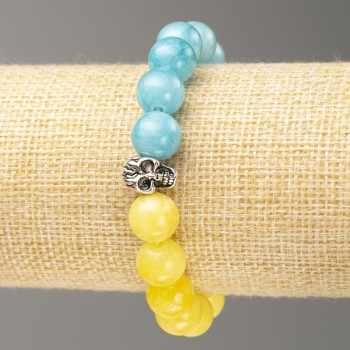 Elastic bracelet Ukraine Citrine Aquamarine (imitation acrylic) smooth bead, diameter 10 mm, length 18 cm ±